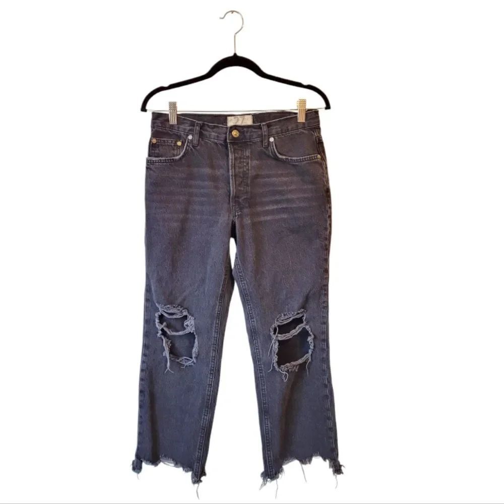 Free People Charcoal Grey Distressed Raw Hem Jeans
